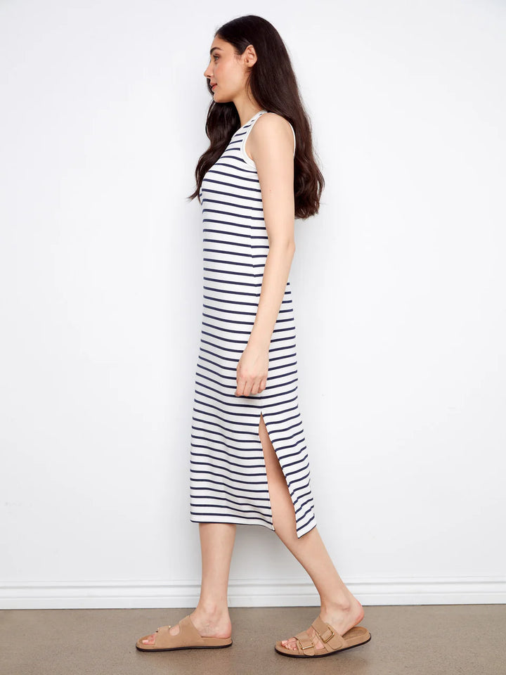Scuba Sleeveless Striped Yarn Dye Dress