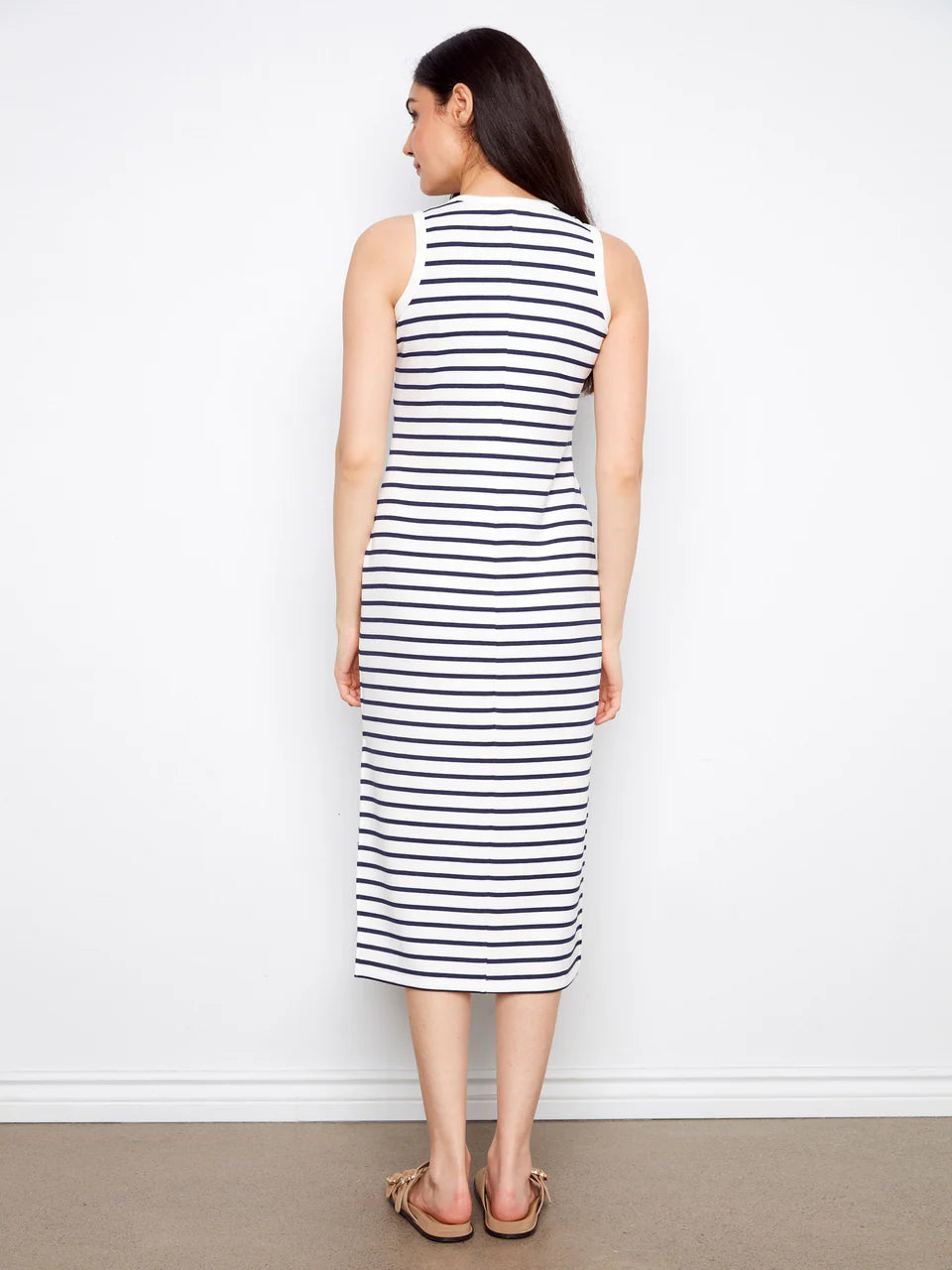 Scuba Sleeveless Striped Yarn Dye Dress