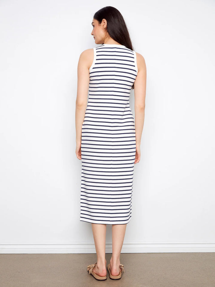 Scuba Sleeveless Striped Yarn Dye Dress
