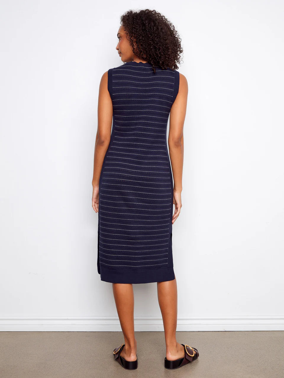 Striped Sleeveless Long Crew Neck Sweater Dress