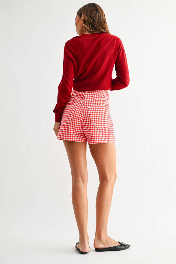 BH404J - RED GINGHAM - High Rise Utility Cargo Short