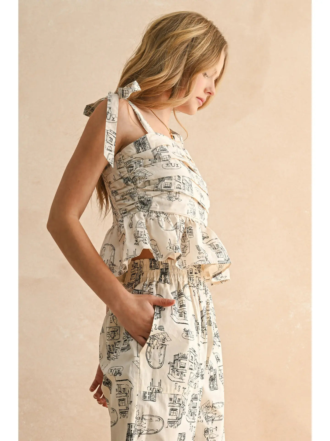 City Print Ruffle Top