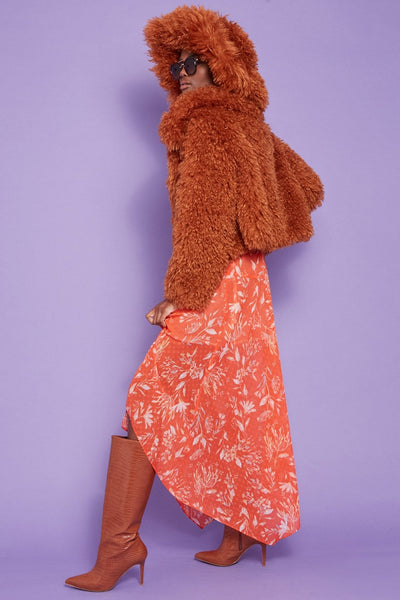 Brown Bamboo Lyocell Knitted Vegan Faux Shearling Jacket