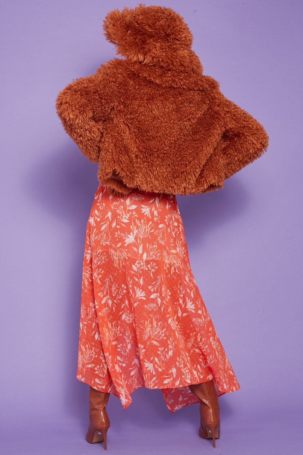 Brown Bamboo Lyocell Knitted Vegan Faux Shearling Jacket