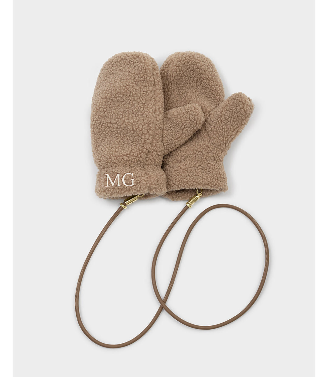 Teddy Mittens with Cord - Tan