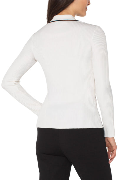 Long Slv V-Neck Collared Sweater