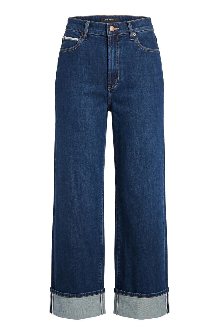 selvedge morgan hi rise cuffed wide leg