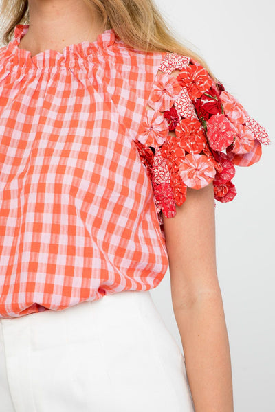 Textured Sleeve Gingham Top