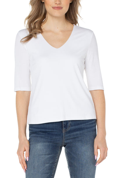 Double Layer V Neck Rib Knit Top