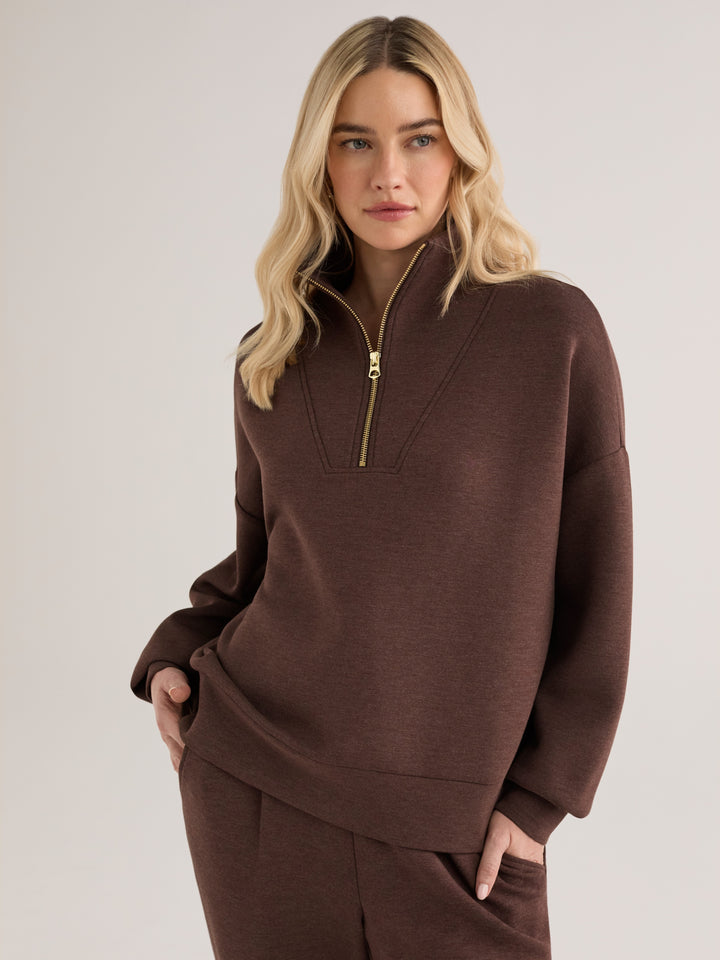 Hawley Half Zip Sweat in Coffee Bean Marl