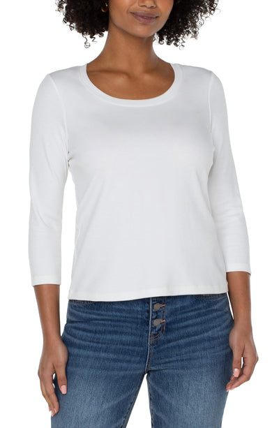 3/4 Cleeve Scoop Neck Knit Tee