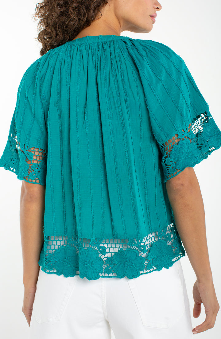 Short Sleeve Woven Top w/ Lace