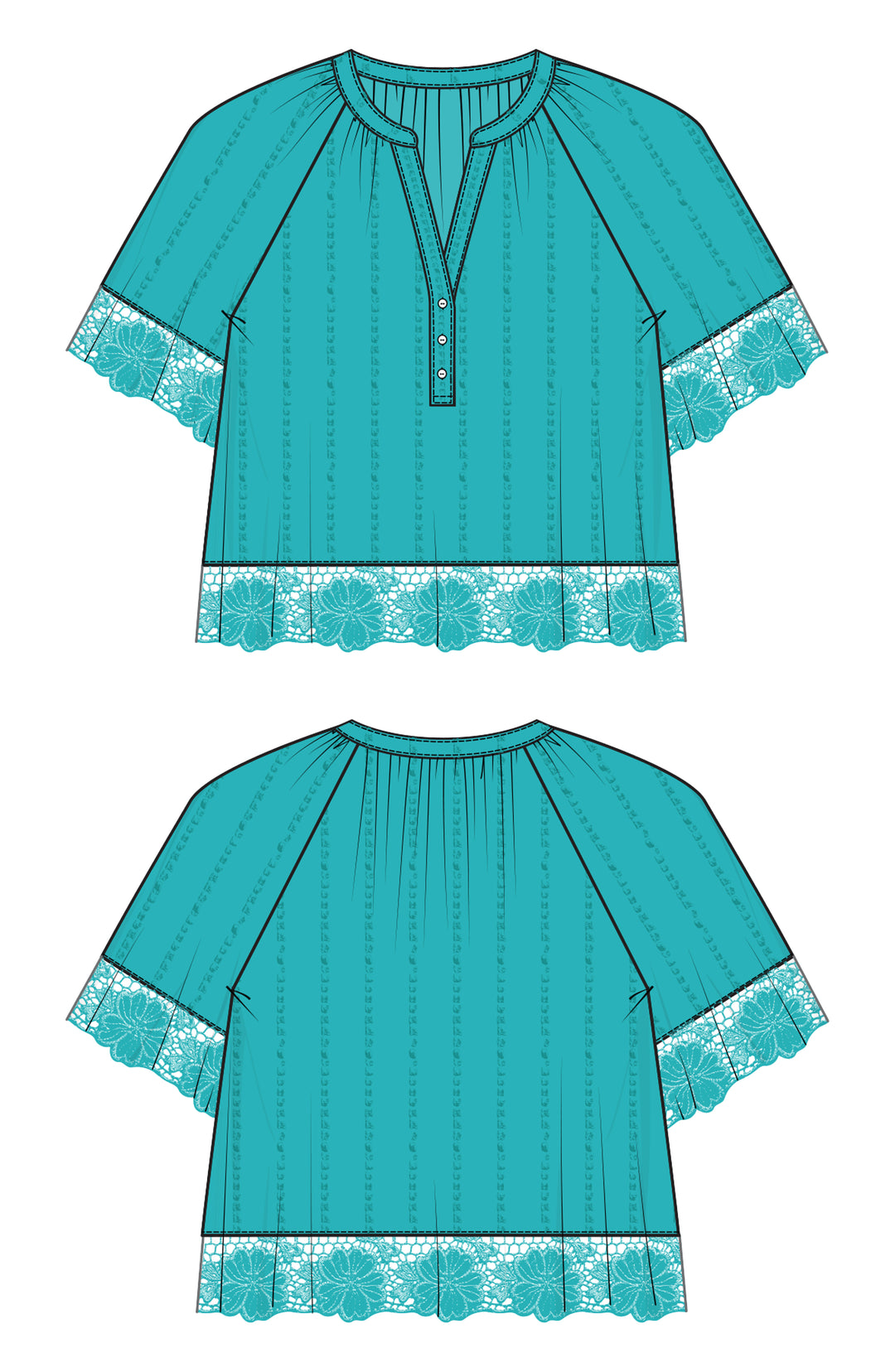Short Sleeve Woven Top w/ Lace