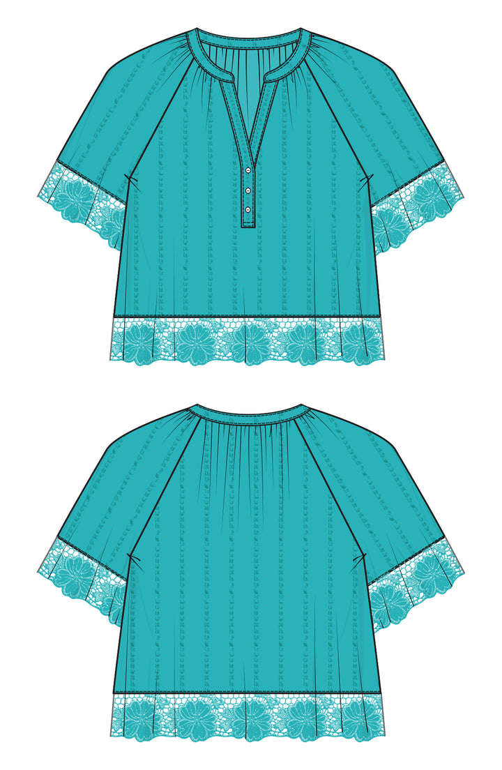 Short Sleeve Woven Top w/ Lace