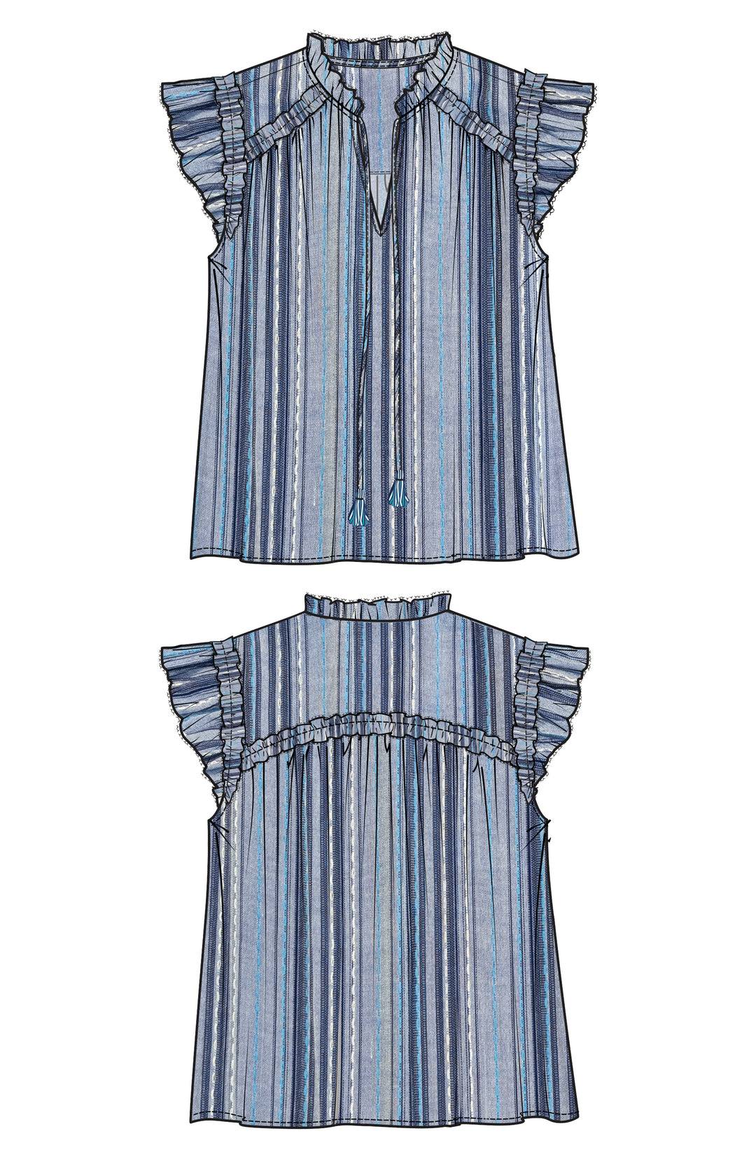 Flutter Slv Ruffled Woven Top