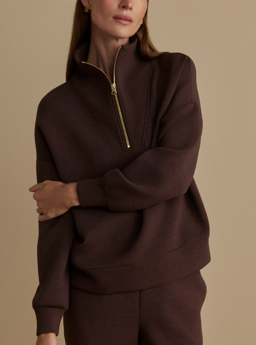 Hawley Half Zip Sweat in Coffee Bean Marl