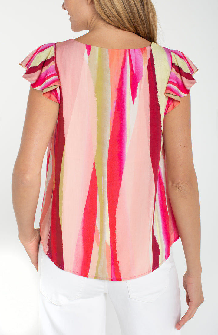 flutter sleeve scoop neck woven top