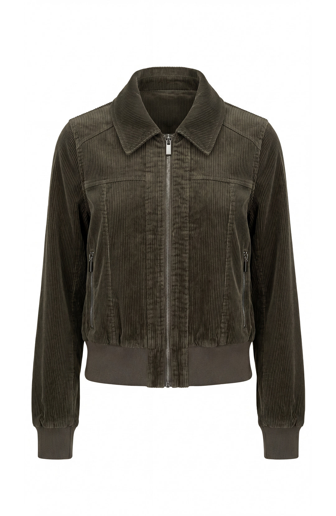 zip front collared bomber jacket