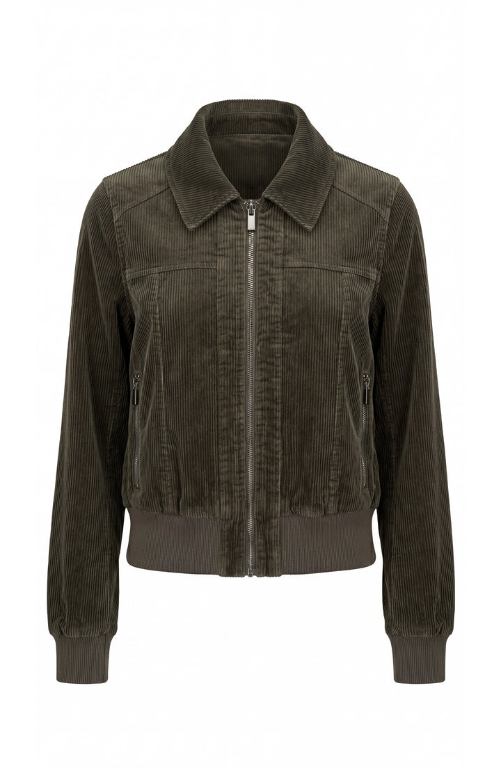 zip front collared bomber jacket