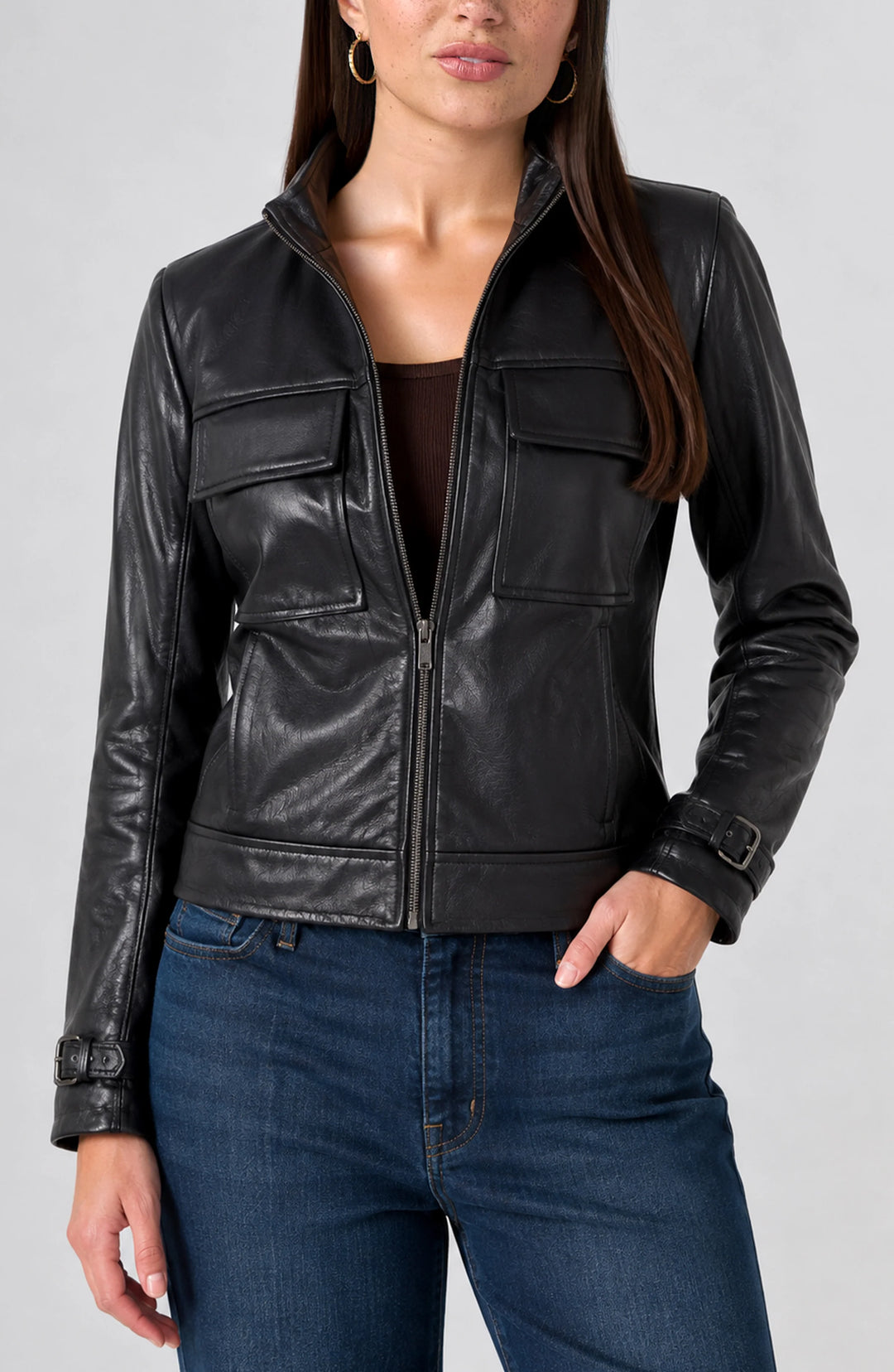 Zip Front Moto Jacket w/ Buckle
