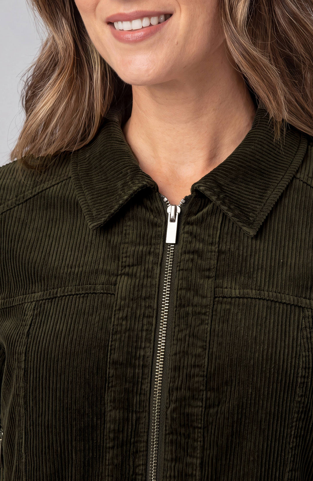 zip front collared bomber jacket