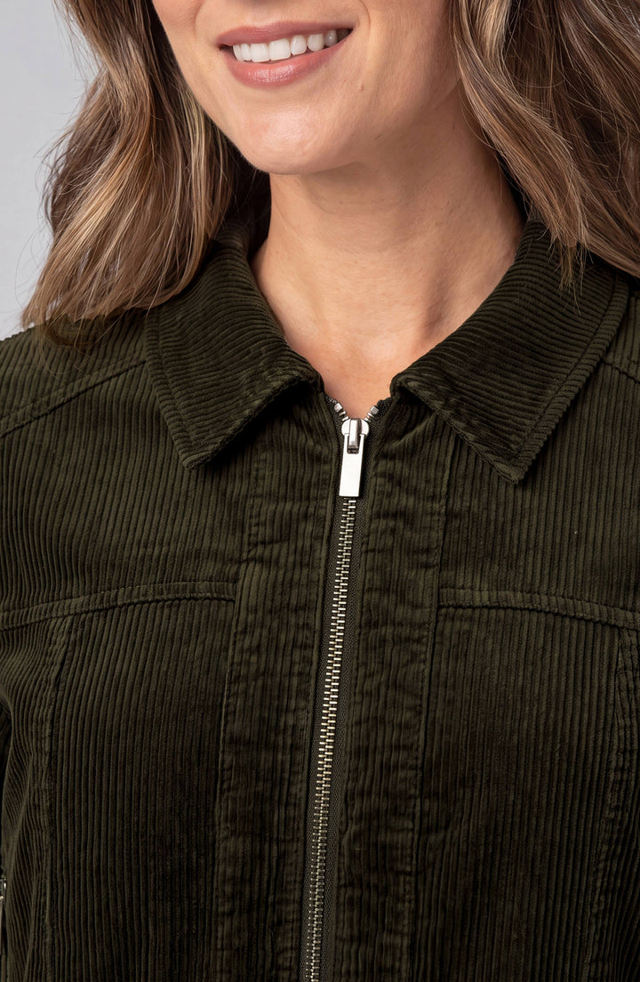 zip front collared bomber jacket