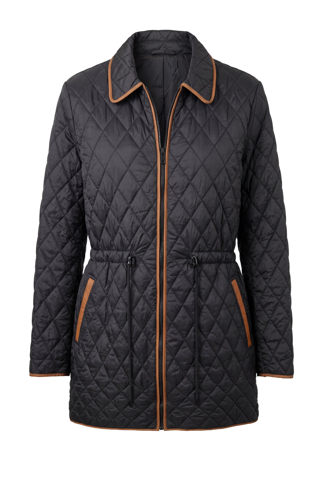 zip front quilted cost w/ cinched waist