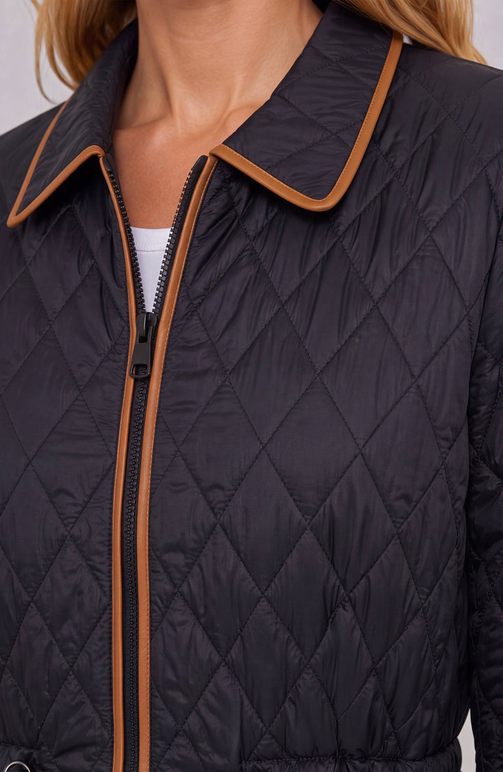zip front quilted cost w/ cinched waist