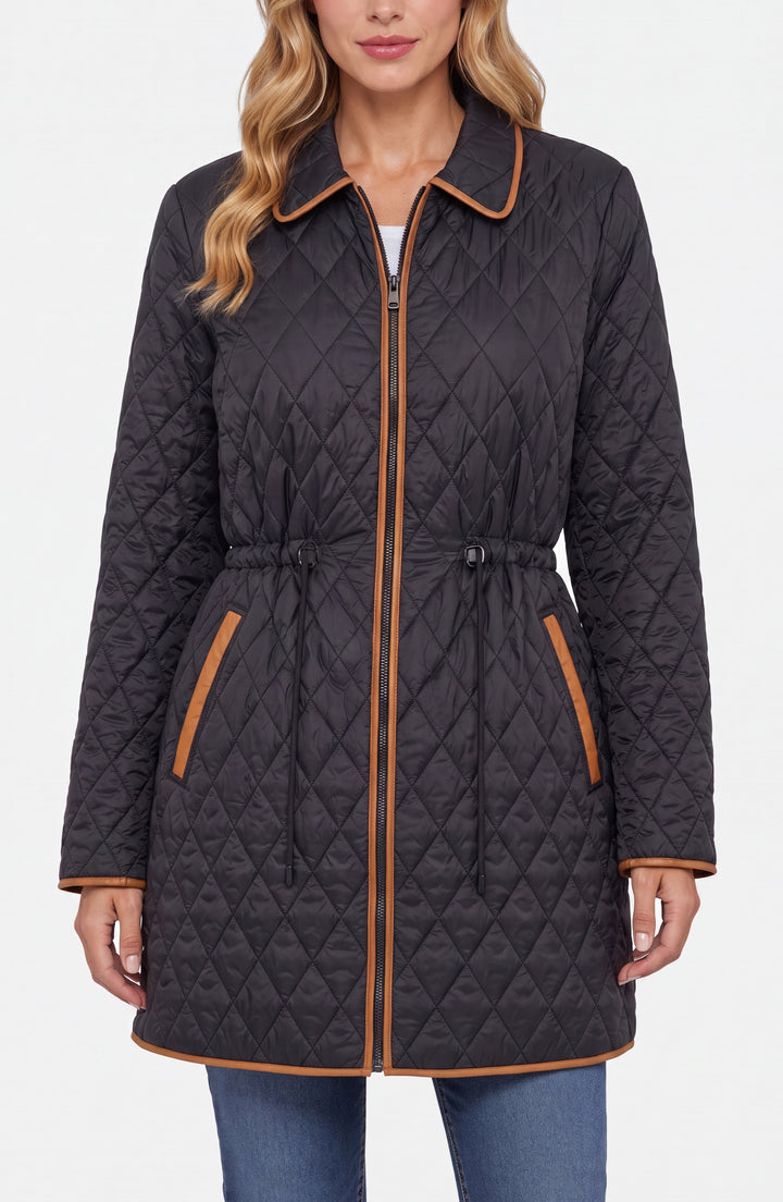 zip front quilted cost w/ cinched waist