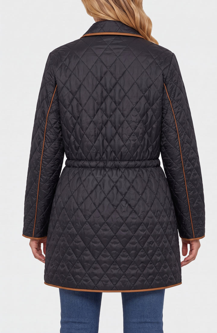 zip front quilted cost w/ cinched waist