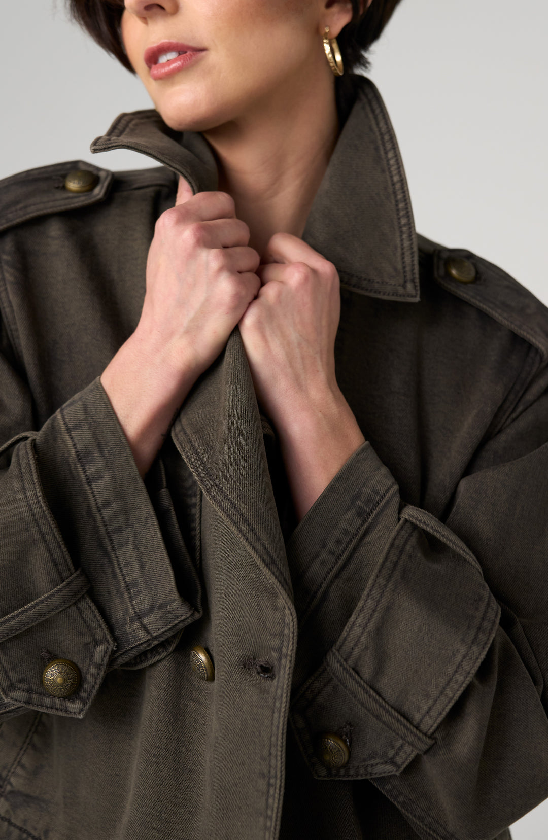 cropped denim trench