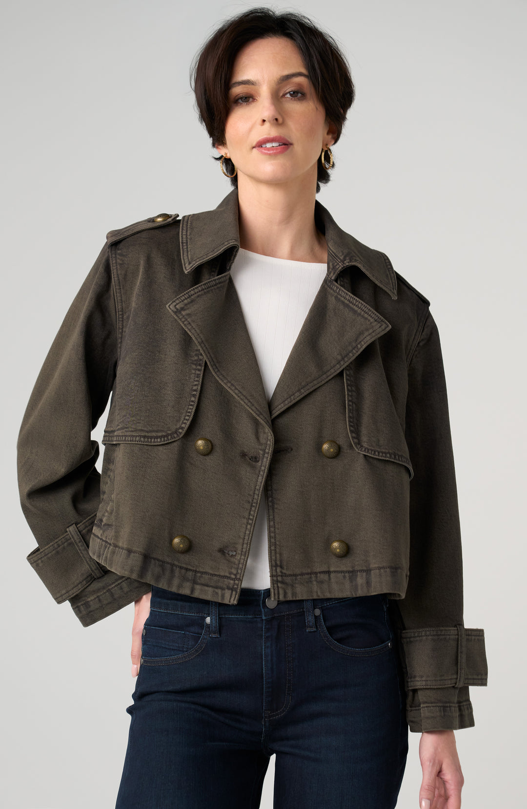cropped denim trench