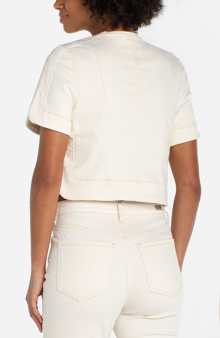 Collarless Short Sleeve Cropped Jacket