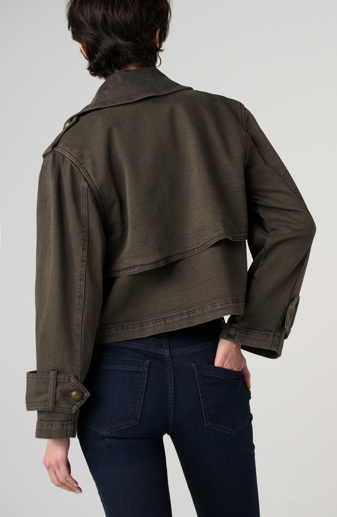 cropped denim trench