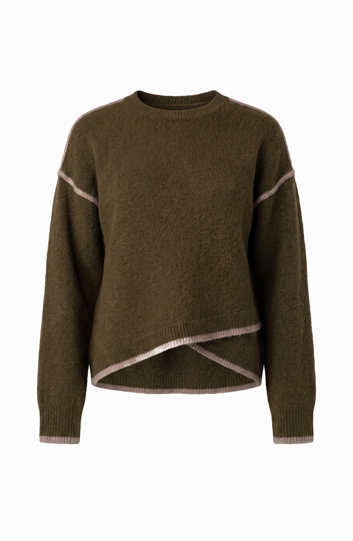 long slv crewneck sweater w cream tulip hem