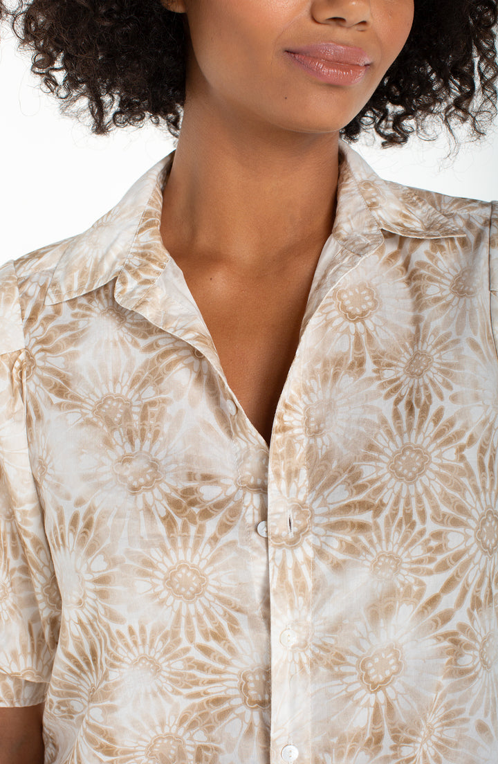 Puff Slv Button Front Woven Top w/ Twist