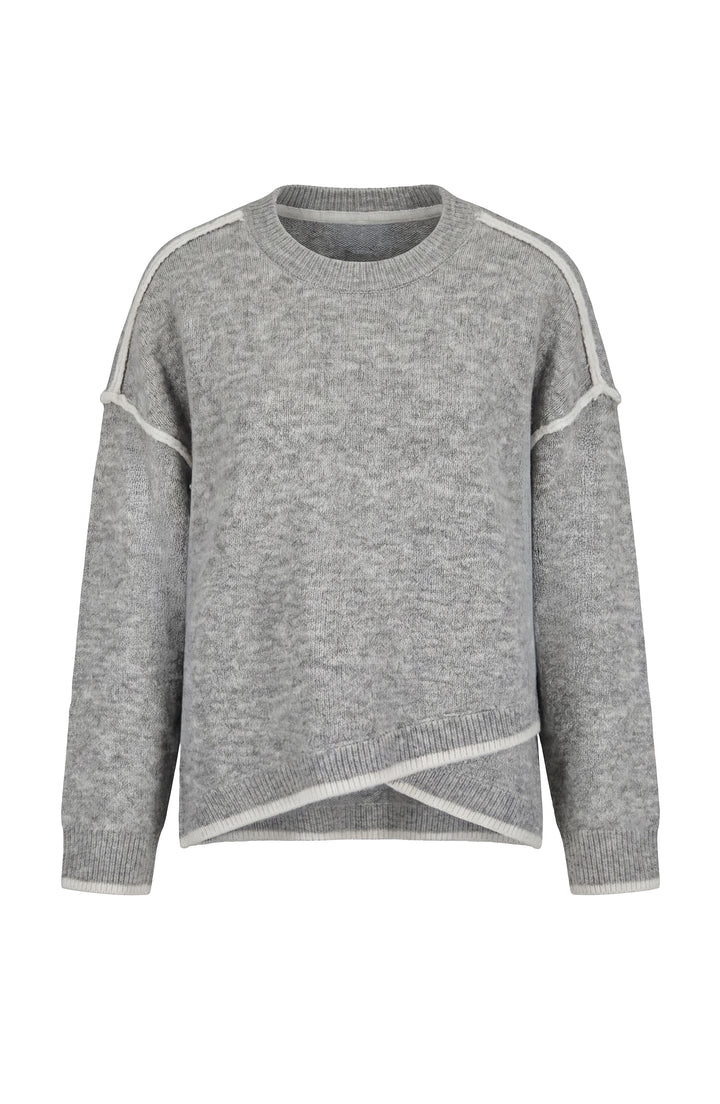 long slv crewneck sweater w cream tulip hem