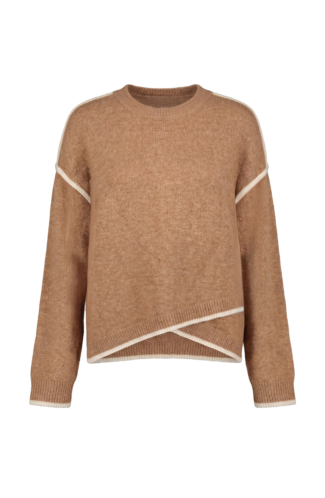long slv crewneck sweater w cream tulip hem