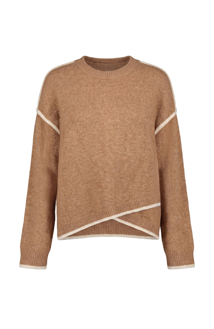 long slv crewneck sweater w cream tulip hem