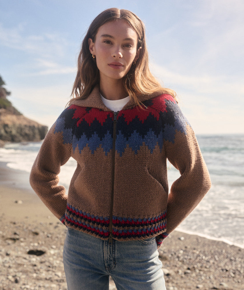 Fair Isle Zip Up Jacket - Camel