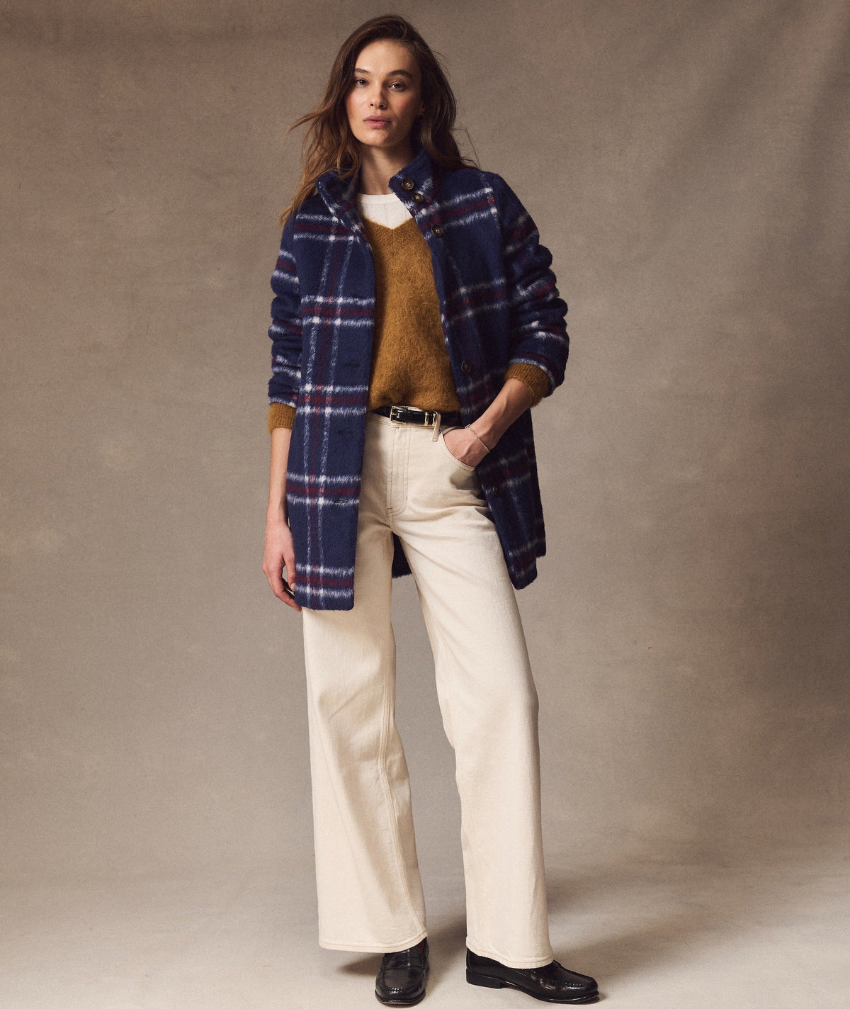 Maya Coat - Navy Wine Plaid