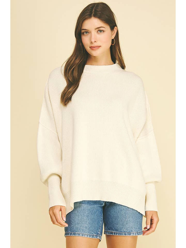 Ivory oversized drop shoulder mock neck sweater