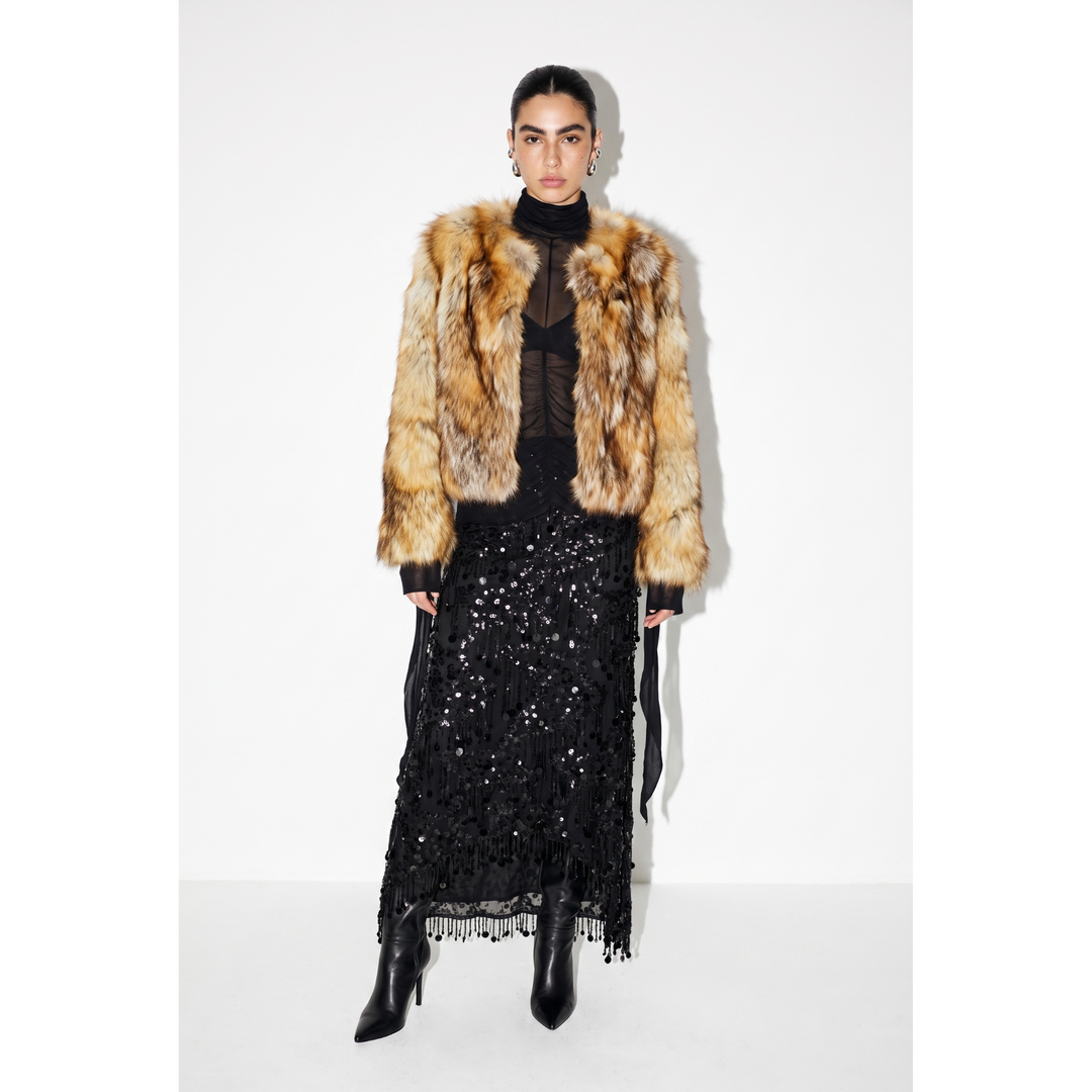Brown cropped faux fur jacket AM4080