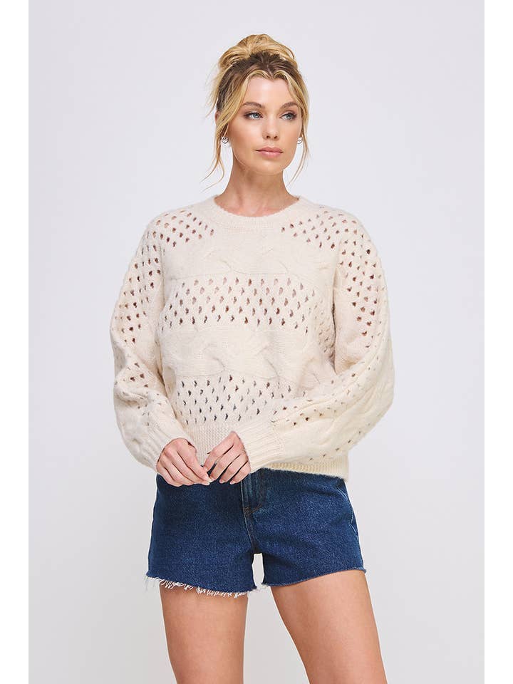 Vanilla Sand oversized open cable knit sweater