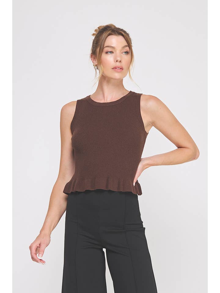 Espresso rib knit peplum tank