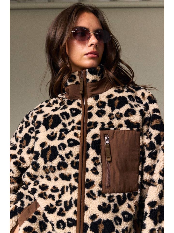 Emery leopard fleece zip-up jacket