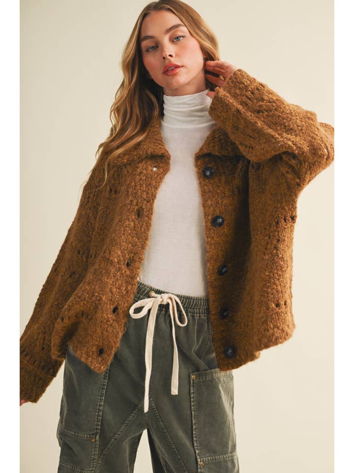 Mustard Seed camel openwork knit sweater